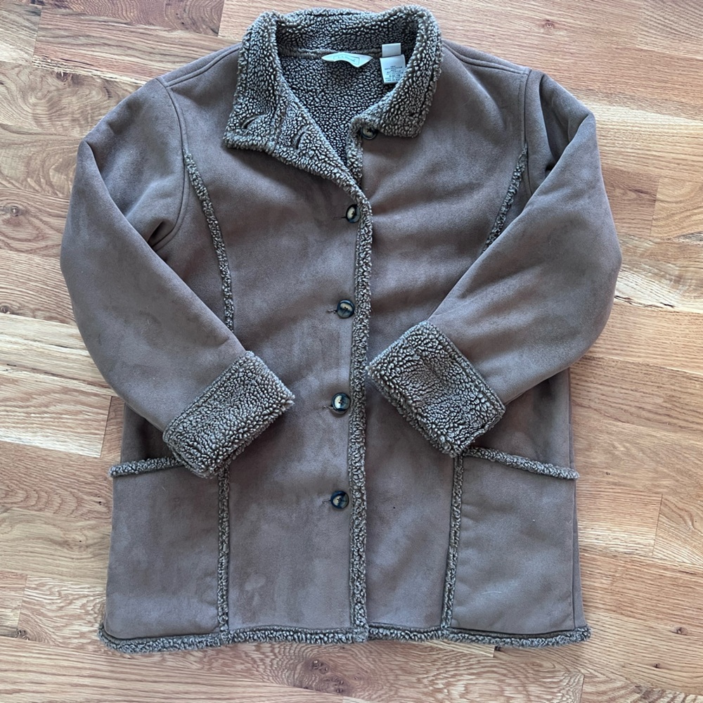 Ll Bean Sherpa Lined Faux Suede Coat